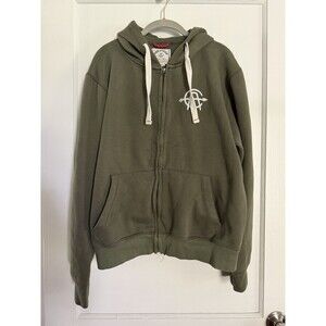 Iron & Resin Freedom Riders Full Zip Hoodie Olive Green Large Embroidered Logo